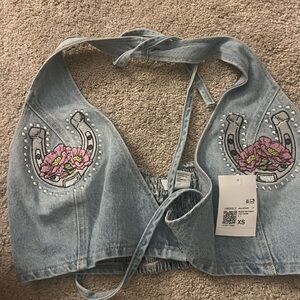 Forever 21 Blue Sleeveless Crop Tank Top